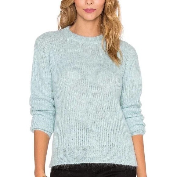T by Alexander Wang Mohair Knit Crewneck Sweater Glass Light Blue Pullov… - Picture 1 of 7